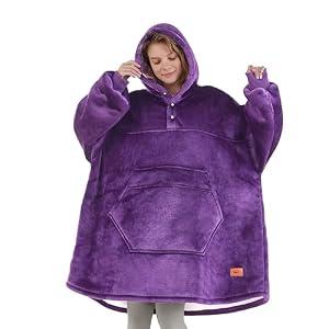 Degrees of Comfort Blanket Hoodie, Sherpa Fleece Wearable Sweatshirt for Adults, Soft Fuzzy Snuggie with Pocket, Cozy Gift - Purple