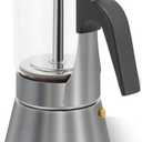 Grasseed Crystal Glass-Top Moka Pot, Brushed Stainless Steel Stovetop Espresso Maker for Italian Coffee - 9 Cup/360ml/12.6oz