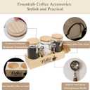 Glass Coffee Canister Set with Shelf & Spoons - 3 Piece Airtight Seal Coffee Bean Storage Containers & Filter Holder for Kitchen Organization