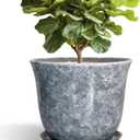 Ceramic Plant Pots - 12 Inch Plant Pot with Drainage Hole and Saucer, Round Planter for Indoor Outdoor, Modern Decorative Planters, Large Flower Pots, Home Decor, Housewarming Gifts, Grey