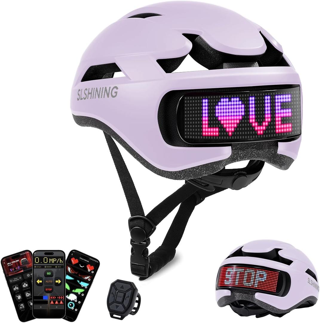 Bike Helmet, Bicycle Helmets with Light, 360 High Visibility LED Display, Lightweight Adjustable Mountain Bike Helmet with Turn Signals, Smart APP Controlled, Helmets for Adults, Youth, Men & Women (Purple)