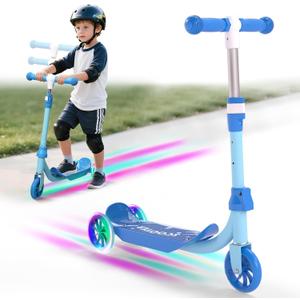 Kids Scooter with LED Light-Up Wheels, Adjustable Handlebar Scooter, Kids Toys Gift for Boys & Girls (Height 37-50") | Outdoor Play for Ages 3,4,5,6 | Extended Footrest