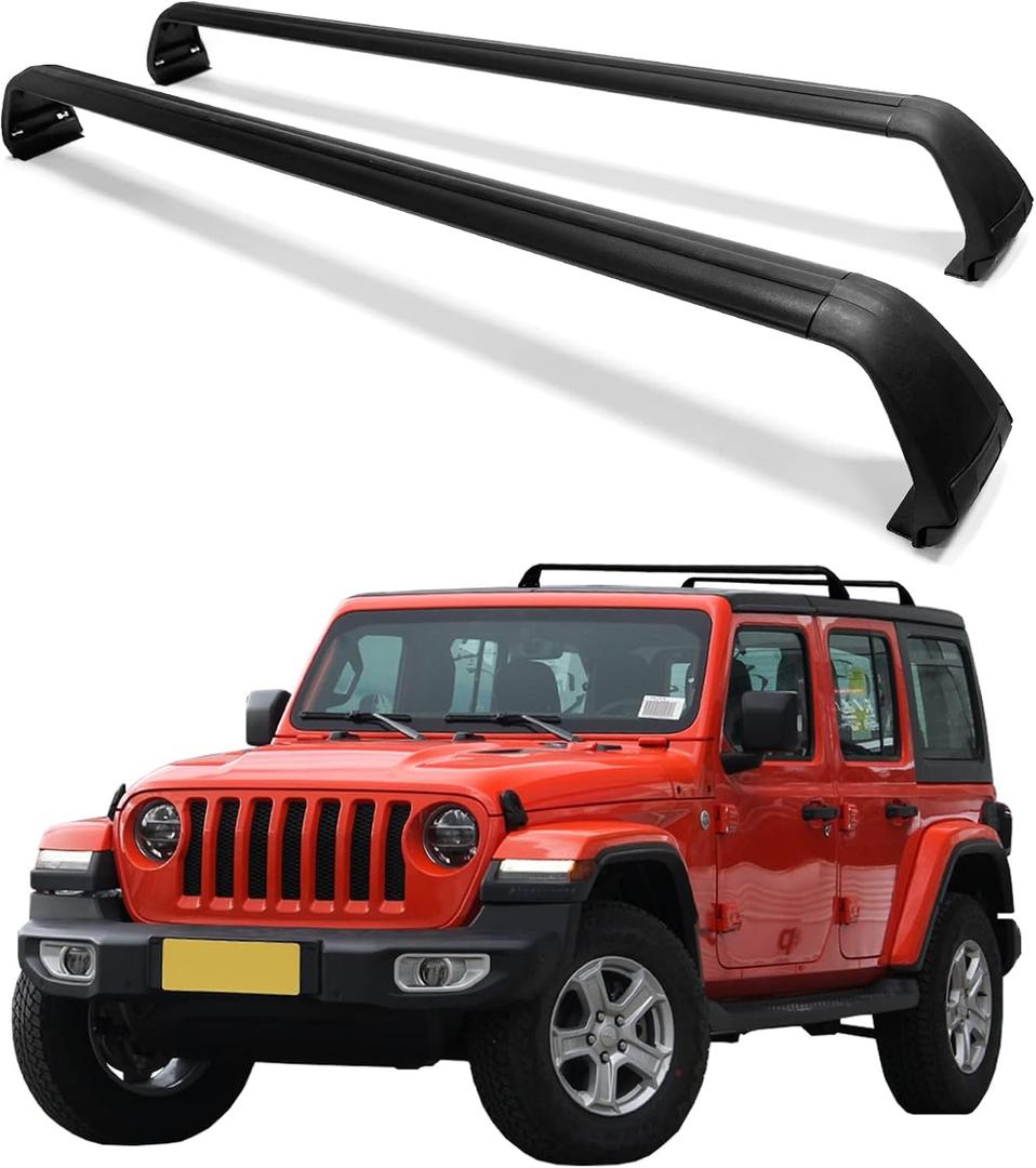 Grandroad Auto Roof Rack Cross Bars Fit for 2007-2024 Jeep Wrangler JK JL Gladiator JT(4 Doors Hard Top), Aluminum Jeep Roof Rack for Kayak Cargo Carriers Luggage, Easy to Install and Less Noise