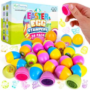 ArtCreativity Easter Egg Stampers - Set of 24 - Self Inking Mini Stamps for Kids Easter Eggs Hunt Game - DIY Easter Classroom Craft Toys with Vibrant Colors - Easter Basket Stuffers and Party Favors