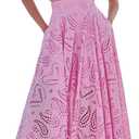 Women's 2 PCS Lace Holes Tank Tops Bodycon Skirts Sexy Nightclub Party Dress Outfits Set (Medium, Pink)