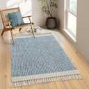 Lahome Belle Boho Bedroom Rug, 3x5 Blue Office Rug, Lightweight Bath Door Mats Indoor Woven Entry Rugs with Tassels, Non-Shedding Washable Throw, Farmhouse Carpet for Living Room, Camper RV