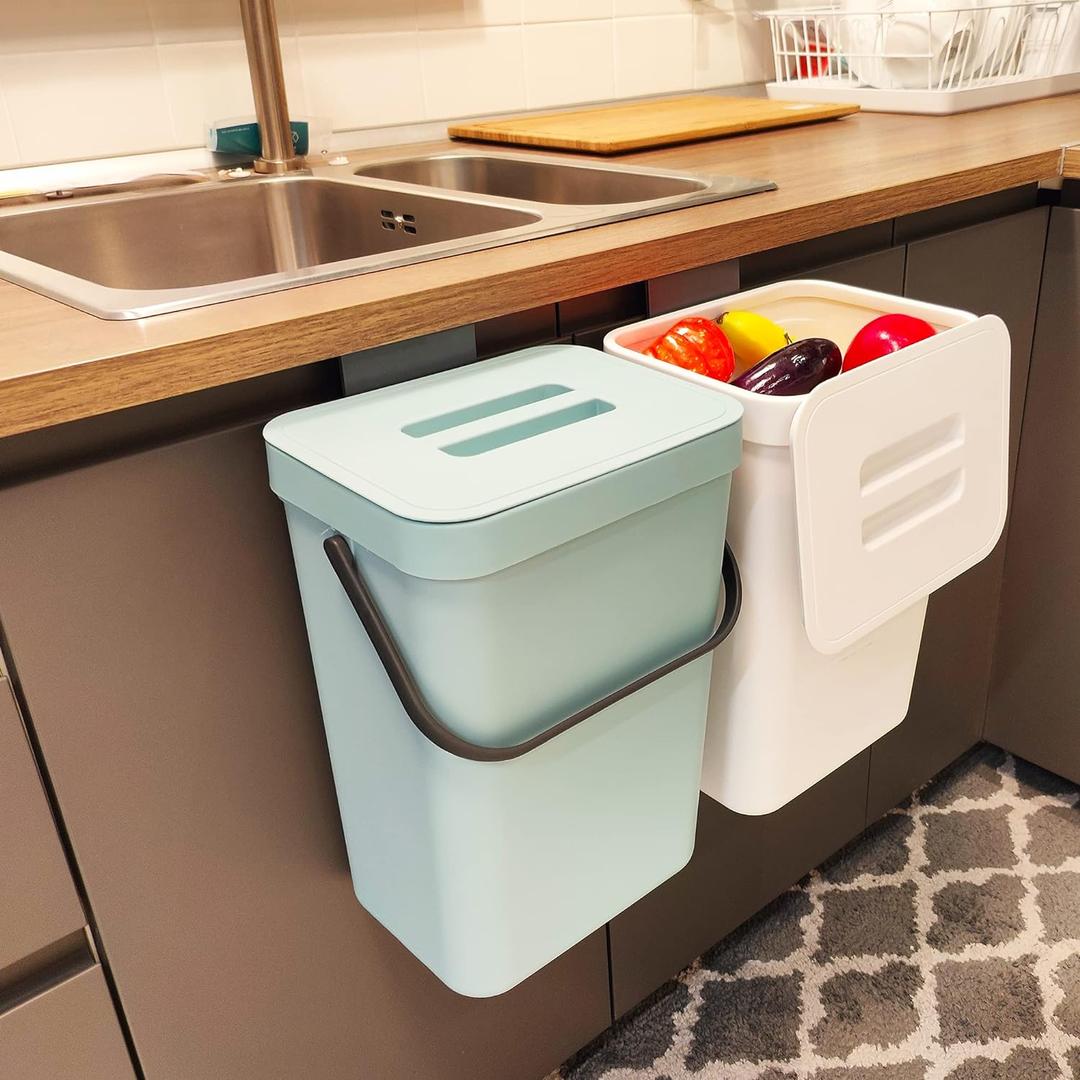 stonespace Compost Bin Kitchen, Under Sink Compost Bin Indoor Sealed, 3.2 Gallon/12L Compost Bucket for Kitchen, Wall Mounted Trash CanSmall Trash Can with Lid1 Pack Blue