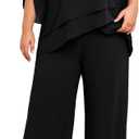 Hanna Nikole Mother of Bride Pant Suits Plus Size Half Sleeve 2 Piece Chiffon Pantsuit Formal Wedding Guest Outfit (20 Plus, Z01-black)