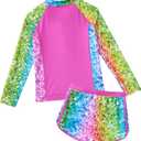 Vogseek Girls Swimsuits 5-9 Years 2 Piece Zip Rashguard Sets Long Sleeve Bathing Suit (Rose)