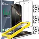 Ferilinso [Auto Dust Install] 3 Pack Screen Protector for iPhone 16 Pro Max [Phone Case fit], 3 Tempered Glass Camera Lens Protector Accessories for Apple