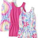 The Children's Place girls Casual Sleeveless Shorts Romper (Tropical/Purple/Multicolor 3-pack)