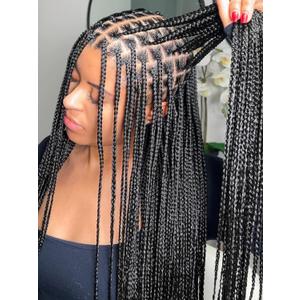 Full Lace Box Braid Wig with Baby Hair Pre Plucked Knotless Square Part Braided Wig for Black Women Full Double Lace Frontal Synthetic Handmade Braids Natural Hairstyle(1b, 32")
