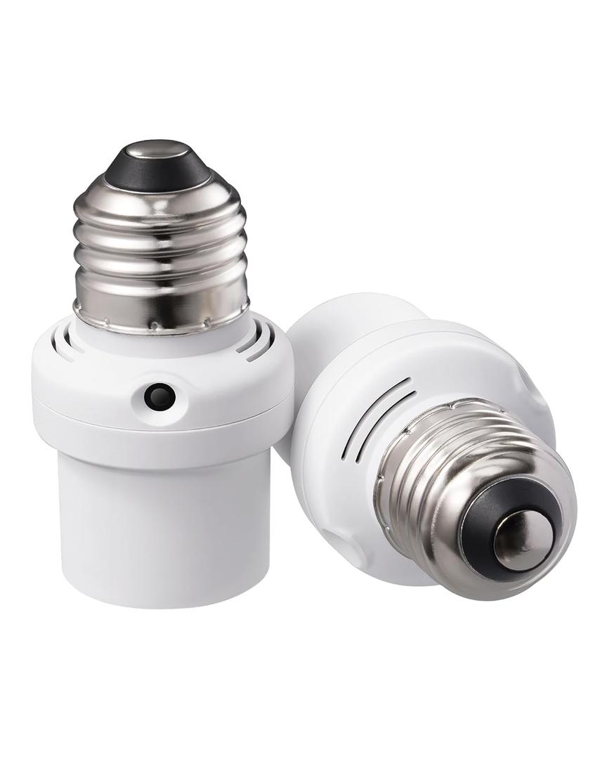 DEWENWILS Light Sensor Socket, E26/E27 Socket Adapter, Automatic Dusk to Dawn, Double Sensors for Porch/Wall Light Fixtures, Compatible with Incandescent/CFL/LED/Halogen, 2 Pack, White, ETL Listed