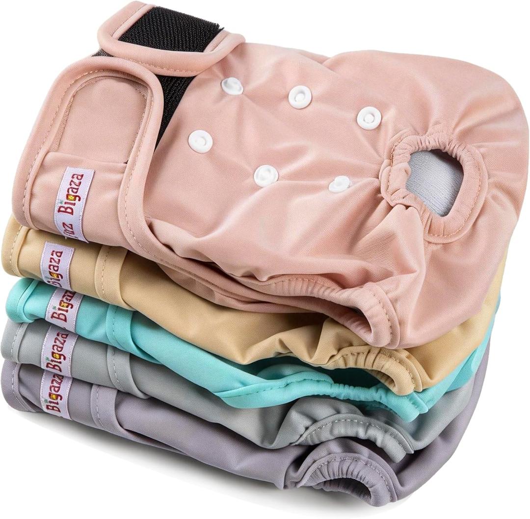 Washable Reusable Female Dog Diapers(5 Pack) Small Medium Large Doggie Puppy & Doggy Dog Diaper, Period Panties in Heat, Large, Pink Purple Brown Green Blue