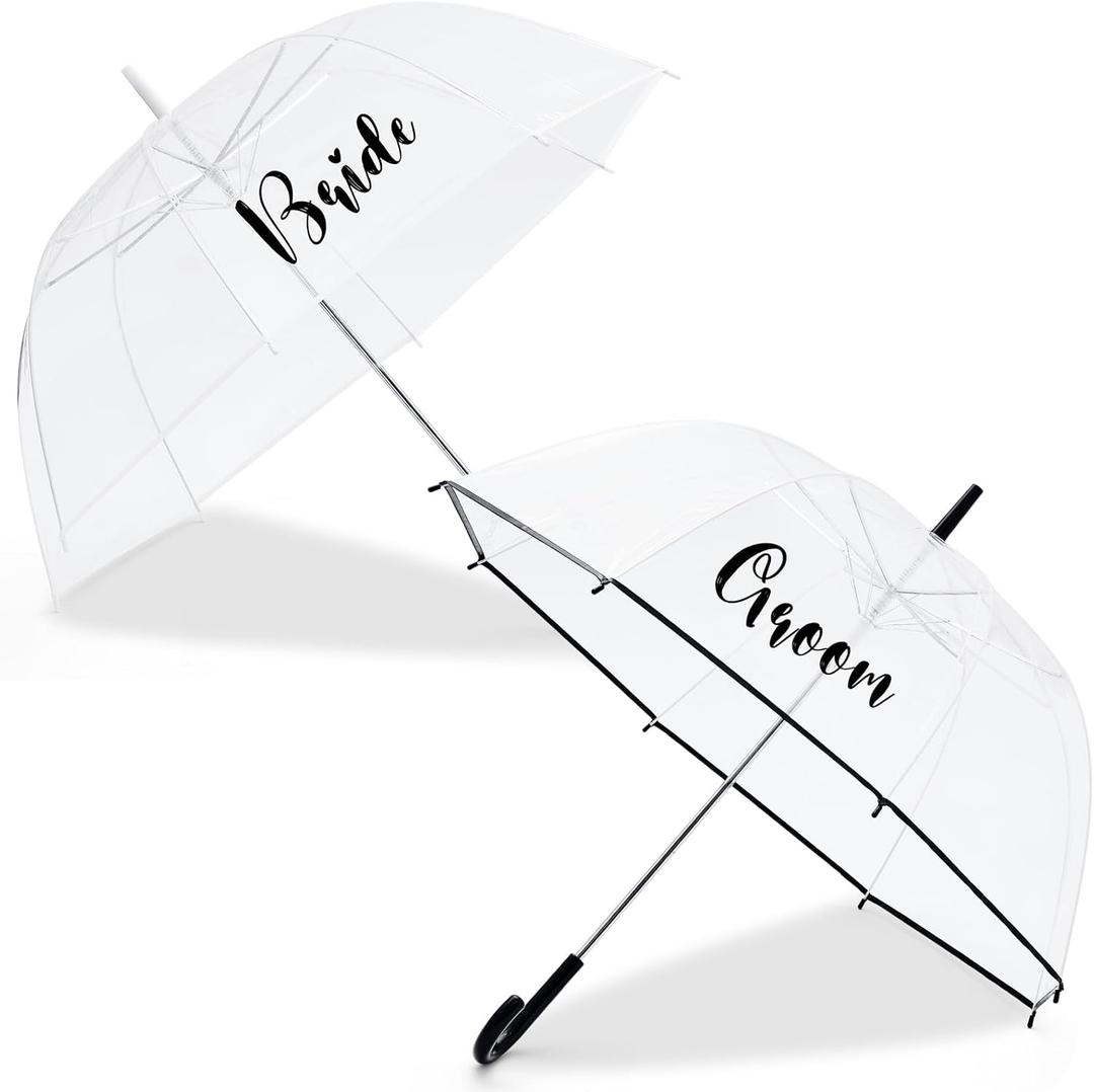 2 Clear Wedding Umbrellas, Large Bubble Wedding Umbrella for Bride and Groom with J Hook Handle Lightweight Bridal Umbrellas for Weddings Rain Outdoor Ceremony