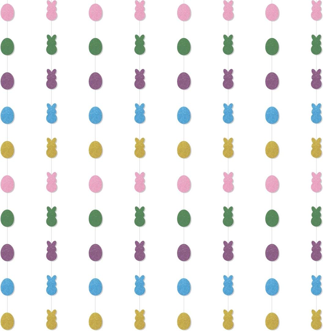 8 PCS Easter Glitter Bunny and Egg Garland, Easter Hanging Streamers Banners for Easter Spring Birthday Home Party Decoration Supplies