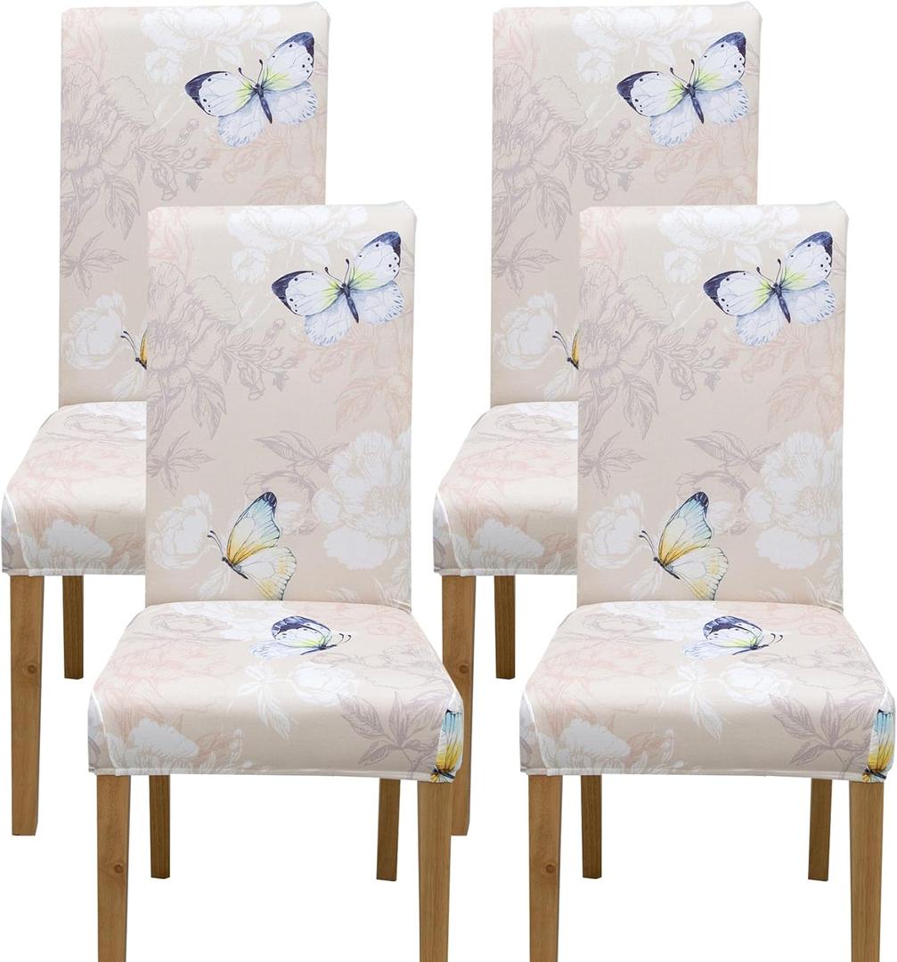 4 Pack Dining Room Chair Covers, Chair Covers for Dining Room Set of 4, Elastic Dining Chair Slipcovers, Dining Chair Slipcover, Kitchen Chair Protector Set of 4, Butterfly