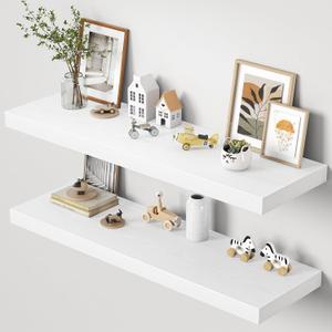Dreamland 48" Floating Shelves for Wall, 12" Deep Thicker White Floating Shelves, Wall-Mounted Shelves for Bedroom, Living Room, Kitchen, Bathroom - Set of 2