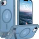 Temdan Magnetic Compatible with iPhone 16E Case, [Built-in Invisible Kickstand][Compatible with MagSafe][Military Grade Shockproof] Slim Translucent Matte Case for iPhone 16E 6.1" 2025 (Light Blue)