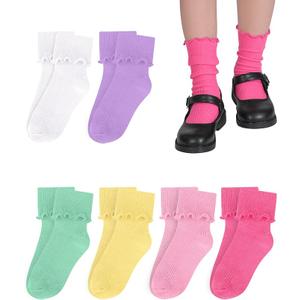 Witwot Ruffle Socks for Girls Kids Toddler Turn Cuff Dress School Uniform Sock Size 2-3