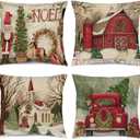 Hlonon Christmas Decorations Christmas Pillow Covers 18 x 18 Inches Set of 4 - Xmas Series Cushion Pillow Cover Custom Zippered Square Pillowcase