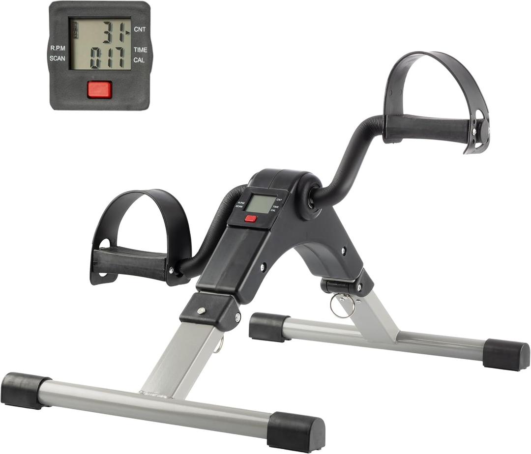 Under Desk Exercise Bike Pedal Exerciser Mini Stationary Cycle with Adjustable Resistance, Calorie Tracker & Foldable Design Compact Pedal Machine for Home, Office, or Physical Therapy by Wakeman, Gray