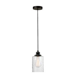 GLOBE Electric 60542 Annecy 1-Light Plug-in or Hardwire Pendant Light, Dark Bronze, Seeded Glass Shade, 15ft Black Fabric Cord, in-Line On/Off Switch, Bulb Not Included