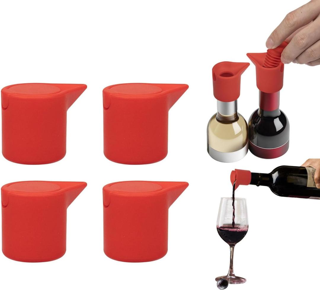 Champagne Stoppers Set of 4,Reusable Silicone Wine Stopper, Airtight Seal for Freshness,Dishwasher Safe and Unbreakable,Perfect for Parties and Gifts,Red 4pcs