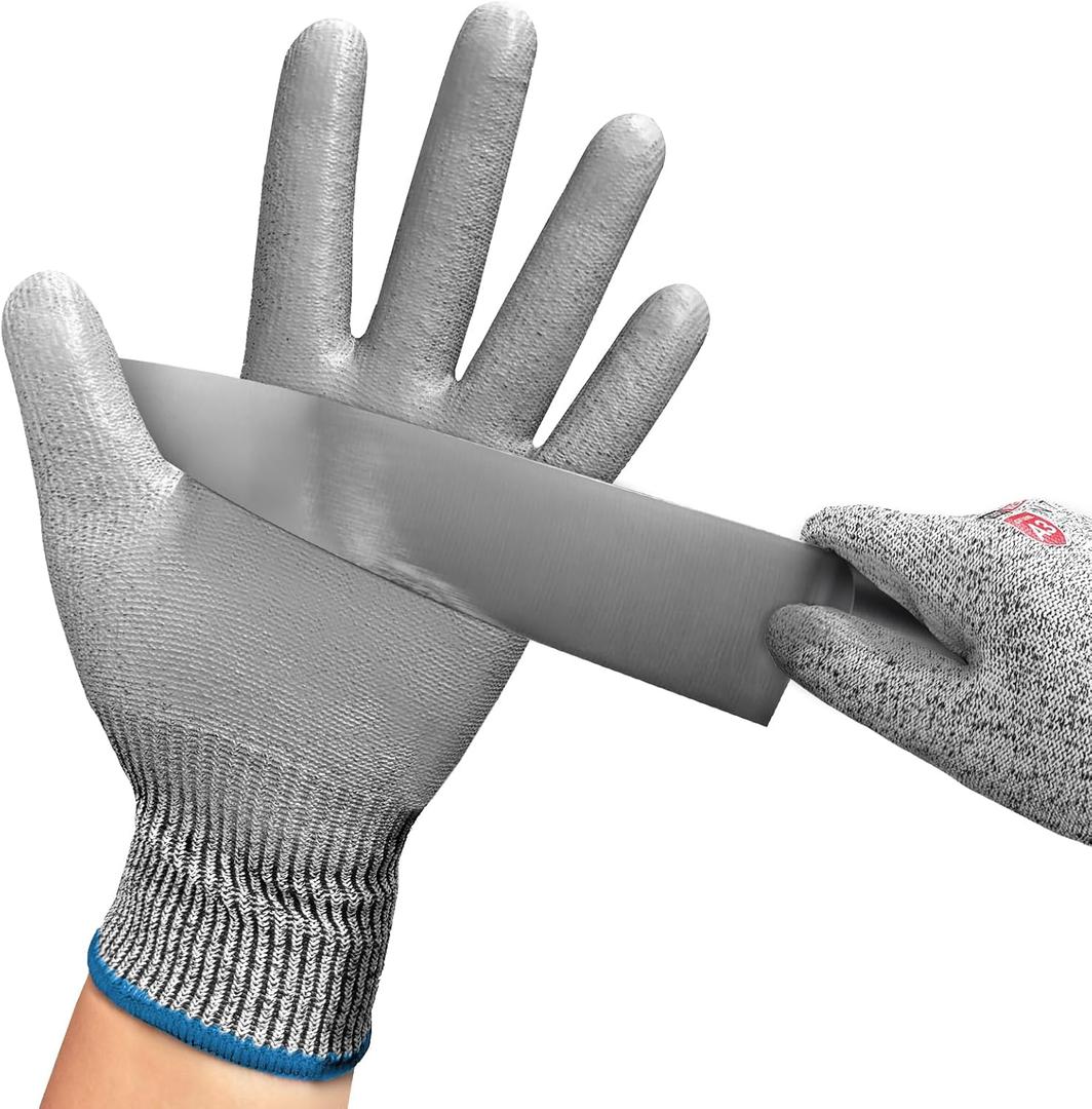 Cut Resistant Work Gloves, Level 3 Cut Proof Glove with PU Coated, Safety Work Gloves for Metal Fabrication, Wood Working, Construction, Medium