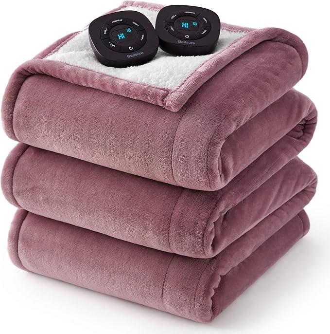 Bedsure Electric Blanket King Size  Dual Control Heated Blanket King Size, Fast Heating with 10 Time Settings & 10 Heat Settings, Warm Gifts for Women Grandma (100x90 inches, Pink)