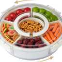 Rotating Divided Serving Tray with Lid and Handle,6-Compartment Round Snackle Box Container,Spinning Snack Box Charcuterie Container,Snack Organizer Fruit Food Platter Veggie Tray for Party Picnic