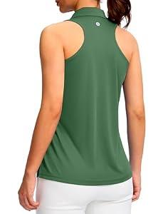 SANTINY Womens Sleeveless Golf Shirt Racerback V Neck Tank Tops Quick Dry Tennis Collared Polo Shirts for Women(Green_M)