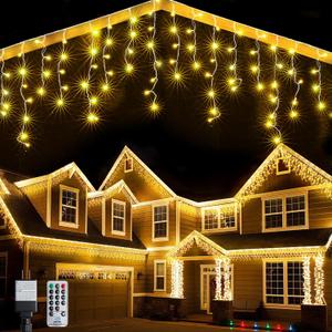 WBao Christmas Lights Outdoor, 432 LED 33FT Icicle Lights with 81 Drops, Remote Control, 3 Timer Settings, 8 Modes, Waterproof, Connectable Fairy Lights for Wedding, Holiday Eaves Decor, Warm White