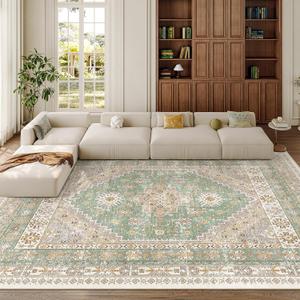 zesthome 8x10 Area Rugs for Living Room, Non-Slip Backing Washable Rugs, Vintage Large Area Rug Stain Resistant Home Decor Rug (Green/Brown,8'x10')