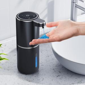 Automatic Liquid Soap Dispenser, 12.8oz/380ml Wall Mount Touchless Soap Dispenser with Sensor, 4-Level Adjustable, IPX5 Waterproof, USB Rechargeable for Bathroom, Kitchen (Black)