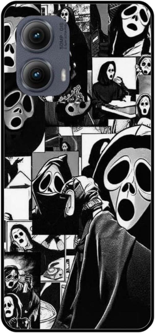 Compatible for Motorola Moto Edge 2024 Case, Cute Skull Skeleton Scary Face Designed Cool Fun Funny Phone Case, Soft TPU Cover for Women Girls Boys Teens Kids (Black)