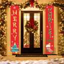 2 x Christmas Decorations Porch Banner, Xmas Yard Front Door Decor,Porch Sign Set Wall Hanging Outdoor Christmas Decoration and Supplies for Home Party Holiday Office -12 x 71 inch (Red 02)
