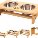 HTB Elevated Dog Bowls,Raised Dog Bowl Stand with 2 Stainless Steel Bowls, Elevated Raised Dog Bowls for Large Medium Small Sized Dogs (Bamboo)