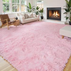 Area Rugs 9x12 Living Room, Pink Large Area Rug Shag Shaggy Carpet Soft Plush Furry Bedside Rug, Machine Washable Area Rugs for Bedroom Kids Girls Boys Home Decor Anti Slip(9 x 12, Pink)
