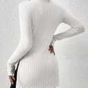 SOLY HUX Women's Long Sleeve Tops Casual Basic Turtle Neck Split Hem T-Shirts Fitted Tees (White, M)