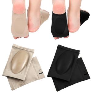 XINIFOOT 2 Pairs Compression Arch Support Sleeves with Gel Pads, Cushioned Braces for Flat Foot Pain Relief, Plantar Fasciitis, and Heel Spurs (Black & Beige)