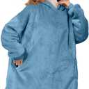 AmyHomie Wearable Blanket Hoodie for Adults & Teens,Oversized Sherpa Hooded Blanket,Warm Cozy Blanket Sweatshirt as Christmas Birthday Gifts for Women Men (Grey Blue)