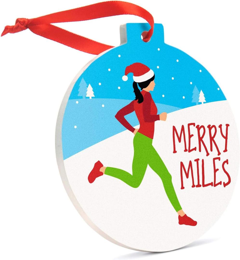 Gone for a Run Running Round Ceramic Ornament | Merry Miles Female