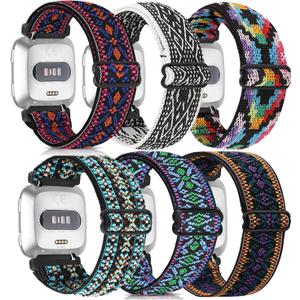 6 Pack Adjustable Elastic Watch Band Compatible with Fitbit Versa/Fitbit Versa Lite/Fitbit Versa 2 Bands for Women Men, Stretchy Sport Loop Band Soft Nylon Wristband Accessories
