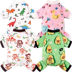 4 Pack Dog Pajamas Soft Lightweight Dog Recovery Suit Onesie Clothes for Small Medium Female Pet Boys Girls Dogs XS (Back: 5.5",Chest: 10.6", 1.5-2.5lbs)