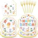 96Pcs Animal Parade Birthday Decorations Circus Carnival Plates and Napkins Circus Animals Birthday Decorations Favors for Kids Boys Girls Baby Shower Festive Circus Theme Party Supplies Serves 24
