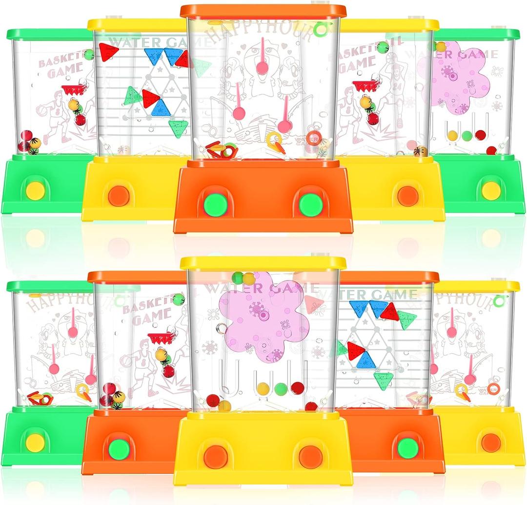 Sumind 10 Pcs Christmas Stocking Stuffers Handheld Water Game for Kids Mini Water Ring Toss Basketball Hoop Toy 90s Retro Mini Games for Goodie Bag Birthday Return Gifts (Fresh Style,Colorful) (Orange, Yellow, Green)