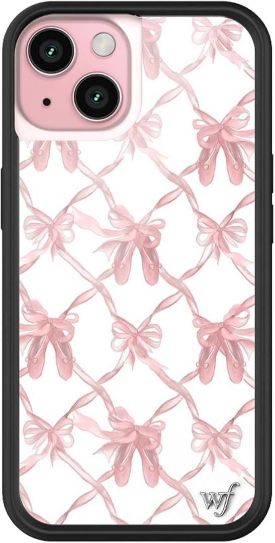 Wildflower Cases - On Pointe, Compatible with Apple iPhone 16 | Pink White Bows Girl Aesthetic Popular Ballet Cute Trendy - Protective Black Bumper, 4ft Drop Test Certified, Women Owned Small Business