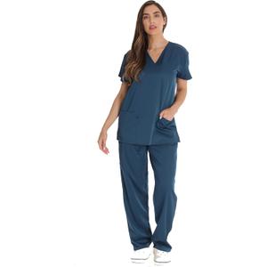 Just Love Solid Stretch Scrub Set for Women Stretchy Mock Wrap Top and Cargo Pants (X-Small, Carribean Blue)