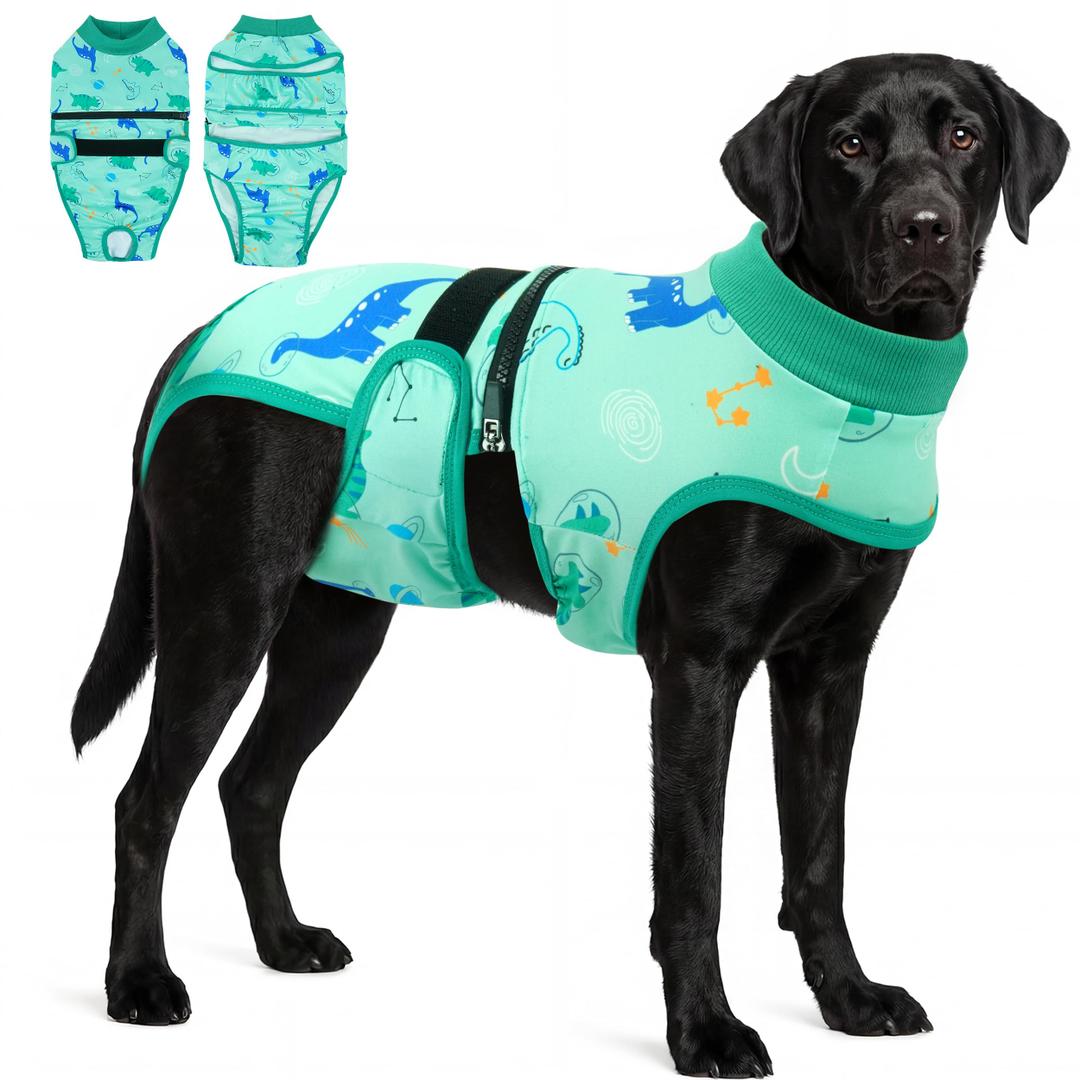 PUMYPOREITY 2-in-1 Detachable Dog Diapers, Escape-Proof Anti-Harassment Wear for Heat, Full Body Dog Onesie for Post-Surgery Recovery, Incontinence, Puppy Training & Senior Pet, XL, Green